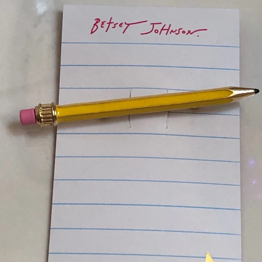 Betsey Johnson Gold Tone & Yellow Enamel & Pencil Rubber Eraser Brooch Pin NWT